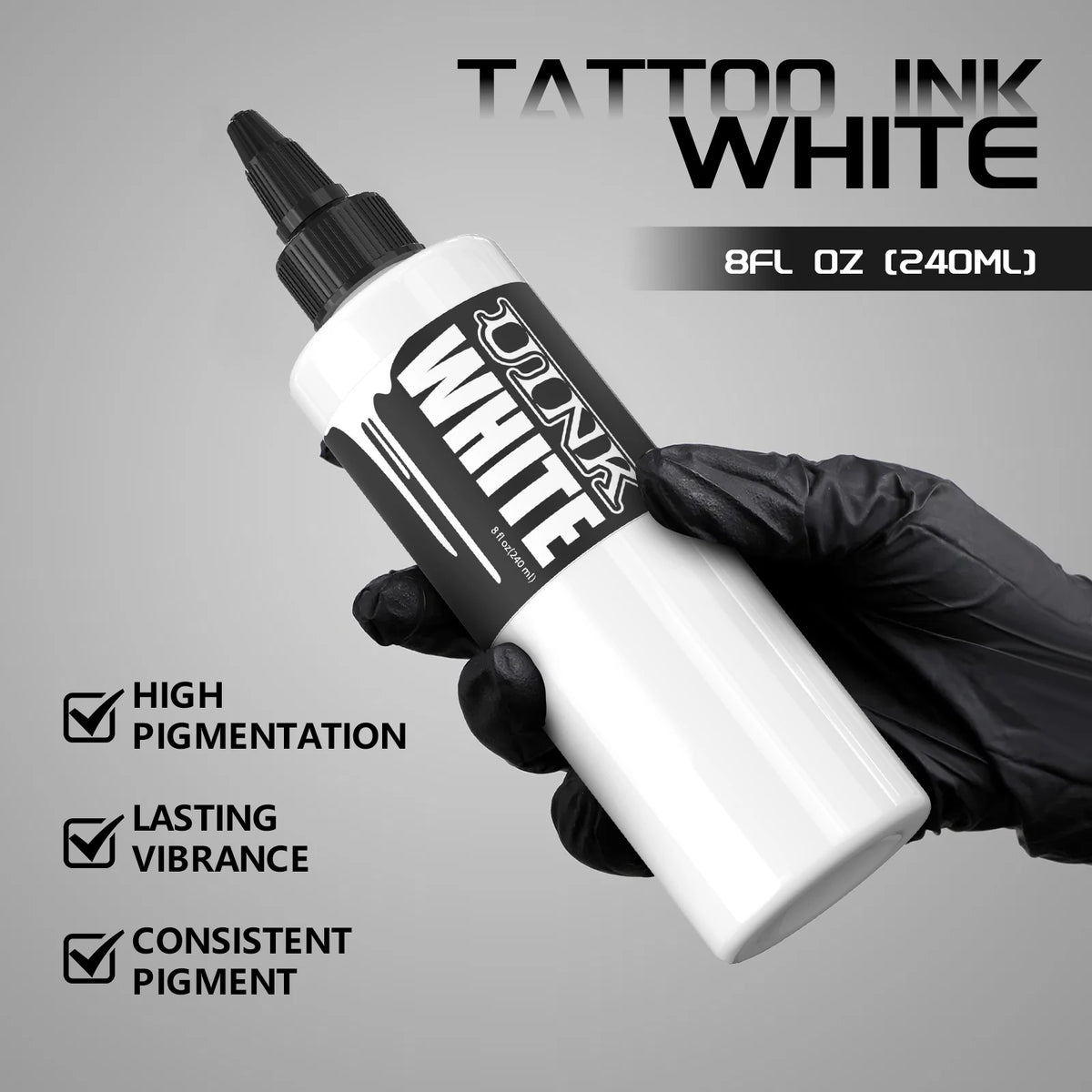 Tinta de Tatuaje Profesional 240ml — Triple Black y Pure White | Base Acuosa