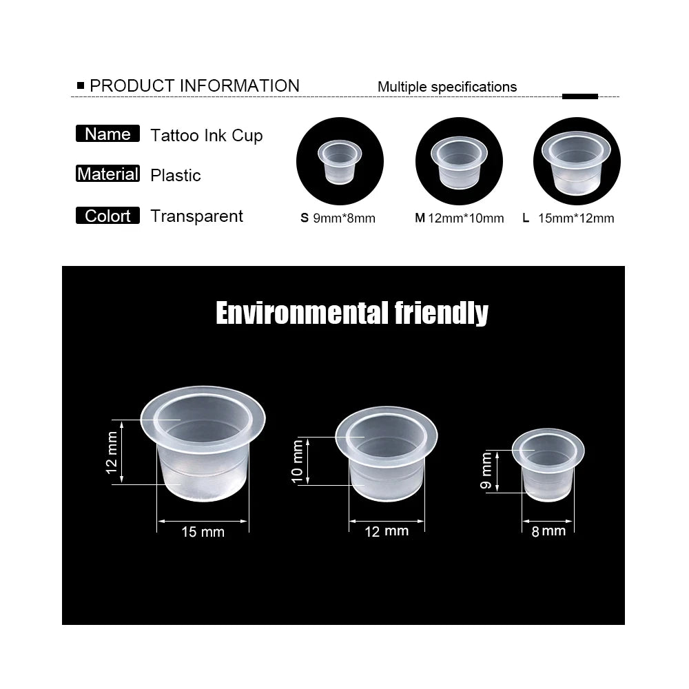 Vasos de Tinta Desechables para Tatuaje — Talla S M L | Pack de 100 y 1000