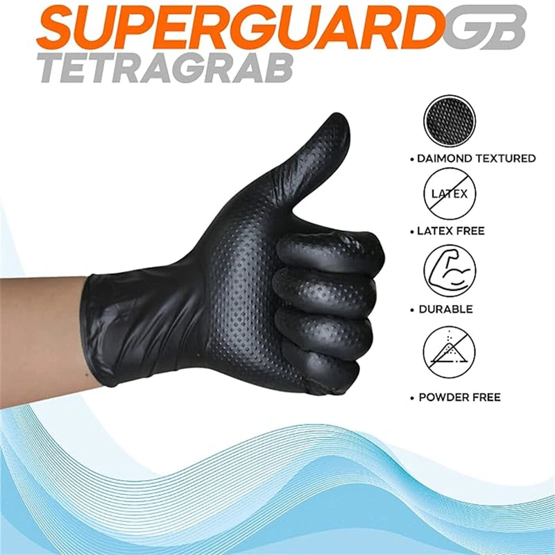 Guantes de Nitrilo 8mil para Tatuaje — Negro Textura Diamante | M L XL