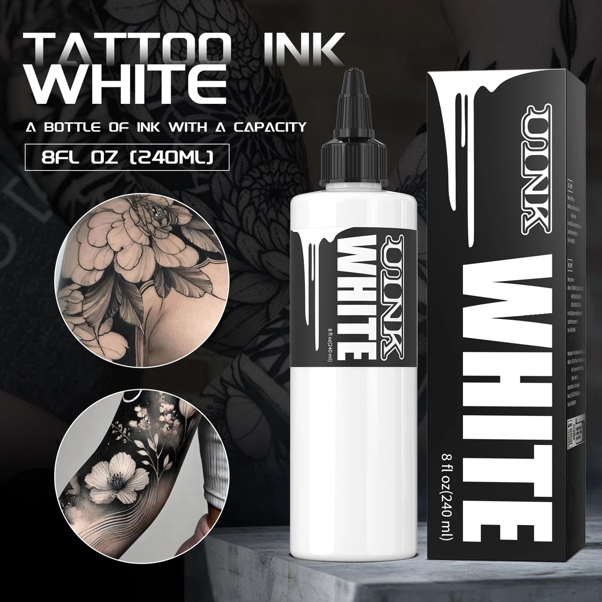 Tinta de Tatuaje Profesional 240ml — Triple Black y Pure White | Base Acuosa
