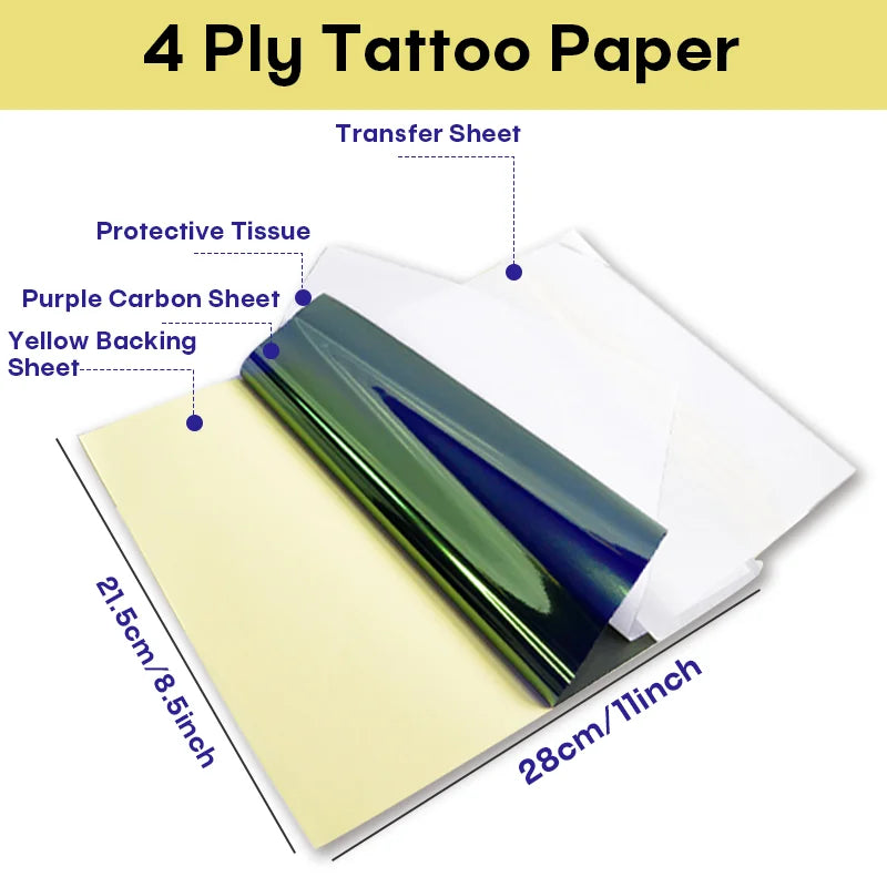 Papel de Calco POSEIDON para Tatuaje A4 — 4 Capas | Pack de 10 a 100 hojas