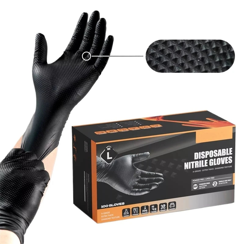 Guantes de Nitrilo 8mil para Tatuaje — Negro Textura Diamante | M L XL