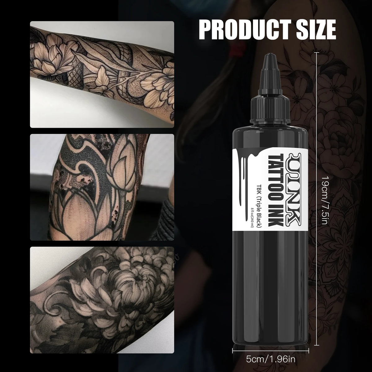 Tinta de Tatuaje Profesional 240ml — Triple Black y Pure White | Base Acuosa